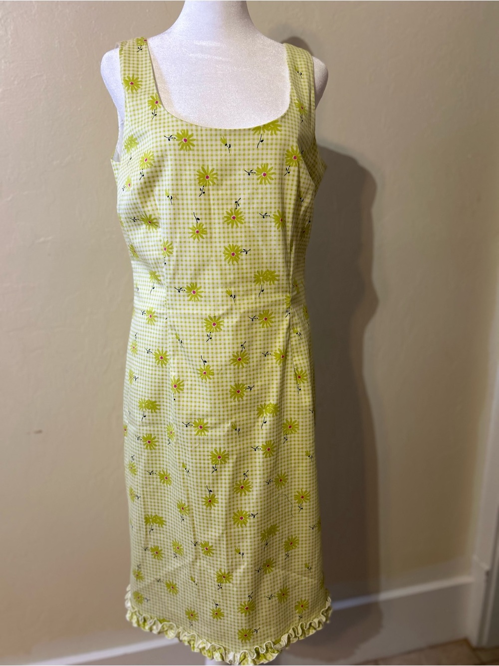JS Collections Yellow Gingham Floral Midi Dress